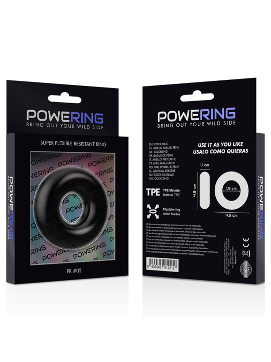 SUPER FLEXIBLE Y RESISTENTE ANILLO PENE 4.5CM NEGRO DE LA MARCA POWERING