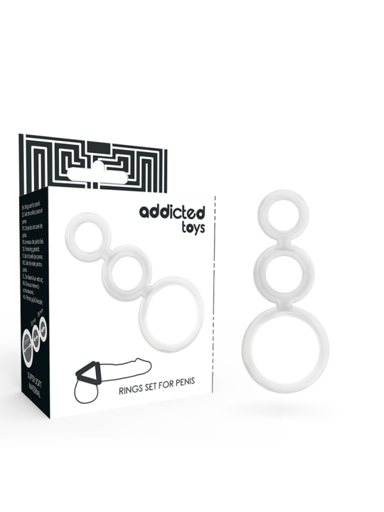 SET ANILLOS PENE Y TESTICULOS CLEAR DE LA MARCA ADDICTED TOYS