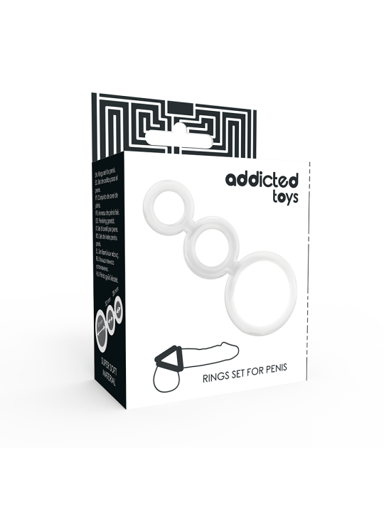 SET ANILLOS PENE Y TESTICULOS CLEAR DE LA MARCA ADDICTED TOYS