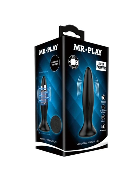 PLUG ANAL VIBRADOR NEGRO RECARGABLE DE LA MARCA MR PLAY