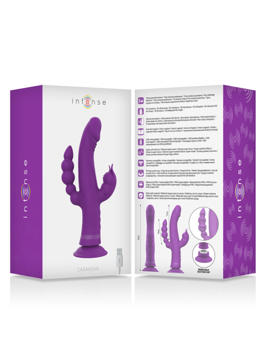 CASANOVA VIBRADOR RABBIT SILICONA TRIPLE MOTOR MORADO DE LA MARCA INTENSE FUN