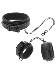 COLLAR Y ESPOSAS CUERO VEGANO CON FORRO DE NOPRENO DE LA MARCA FETISH SUBMISSIVE BONDAGE