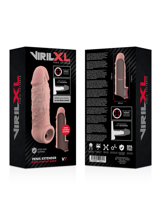 EXTENSION DE PENE LIQUID SILICONE V7 NATURAL DE LA MARCA VIRILXL