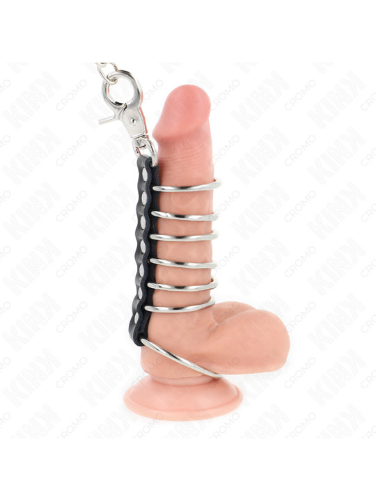 KINK - 7 ANILLOS PENE METAL 3.8 CM A 5 CM CONECTADOS CON POLIPIEL Y CADENA METAL 100 CM DE LA MARCA KINK RING POWER