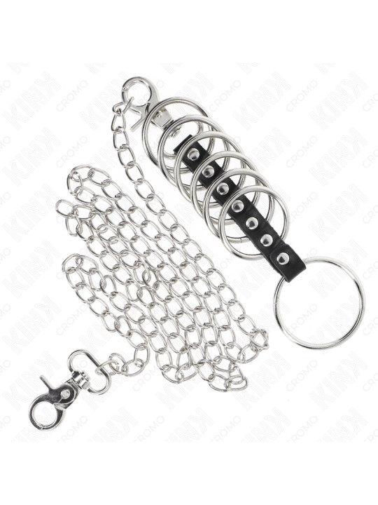 KINK - 7 ANILLOS PENE METAL 3.8 CM A 5 CM CONECTADOS CON POLIPIEL Y CADENA METAL 100 CM DE LA MARCA KINK RING POWER